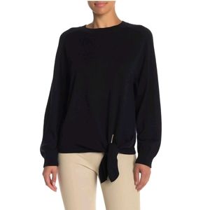 Vince Tie Waist Long Sleeve Cotton Crewneck Sweater